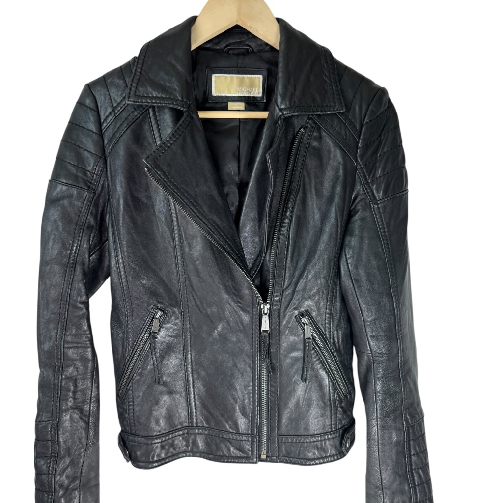 Michael Michael Kors Black Zip Front Leather Moto Jacket Sz S